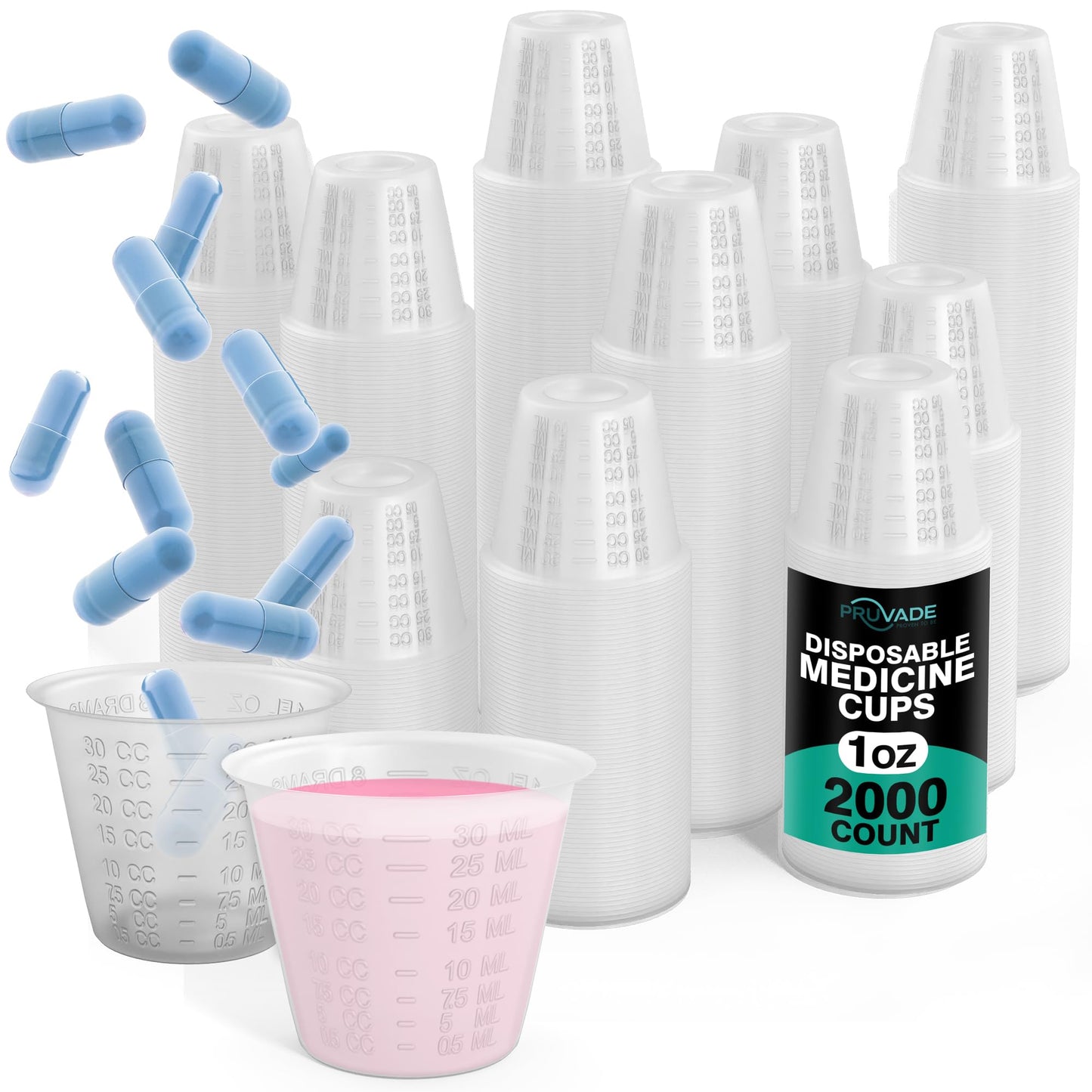 [2000 Pack - 1 oz.] Pruvade Disposable Medicine Cups with Graduated Dosage Lines for Pills or Liquid, Single Serve Measuring for Home, Nurse, Hospital, Medical Care, Resin Mixing, Mouthwash |2000 Pack