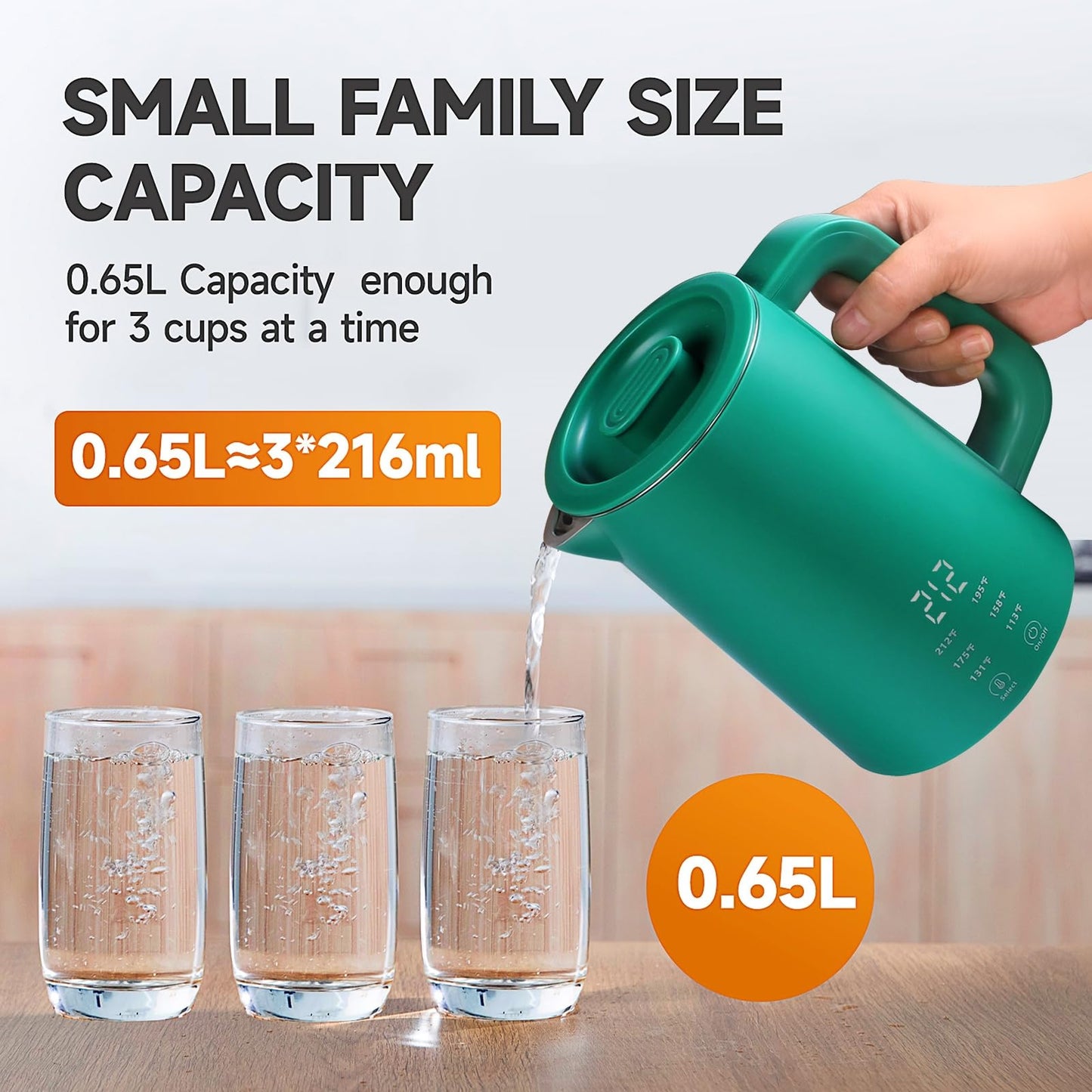 650ml Small Electric Kettle with 6 Temperature Control,800W Dual Voltage 110-240V Fast Heat Hot Water Boiler,304 Stainless Steel Portable Travel Electric Kettle Small,12H Keep Warm (Green)