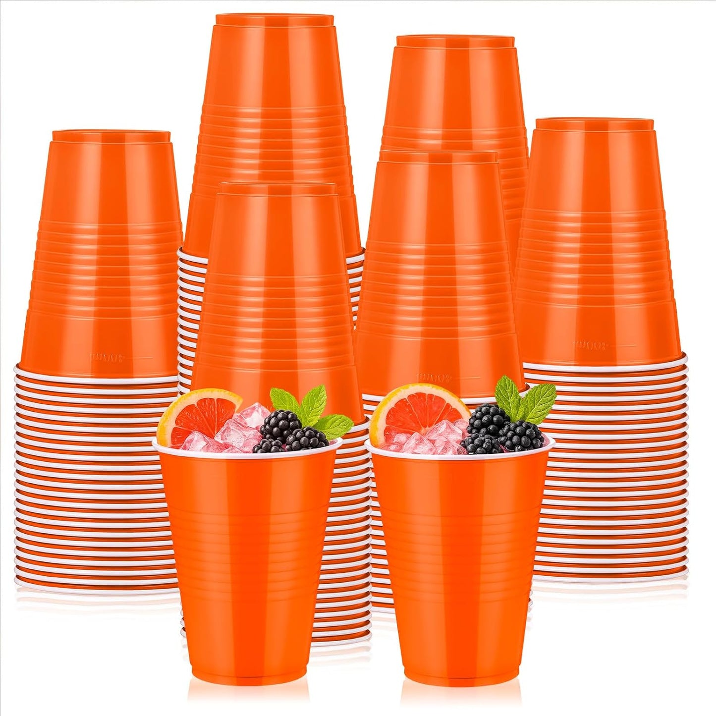 Skiennix 12oz Orange Plastic Cups - 150 Pcs Bulk Disposable Party Supplies for Celebrations