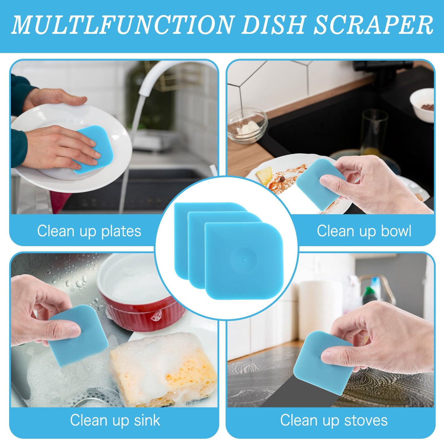 Ptwola 8 Pcs Pan Dish Scraper Tool Pot Food Scraper Non-Scratch Scrapers Nylon Non-Slip High Heat Resistant Cast Iron Cleaning Scrapers for Multifunctional Kitchen Grease Burnt Food