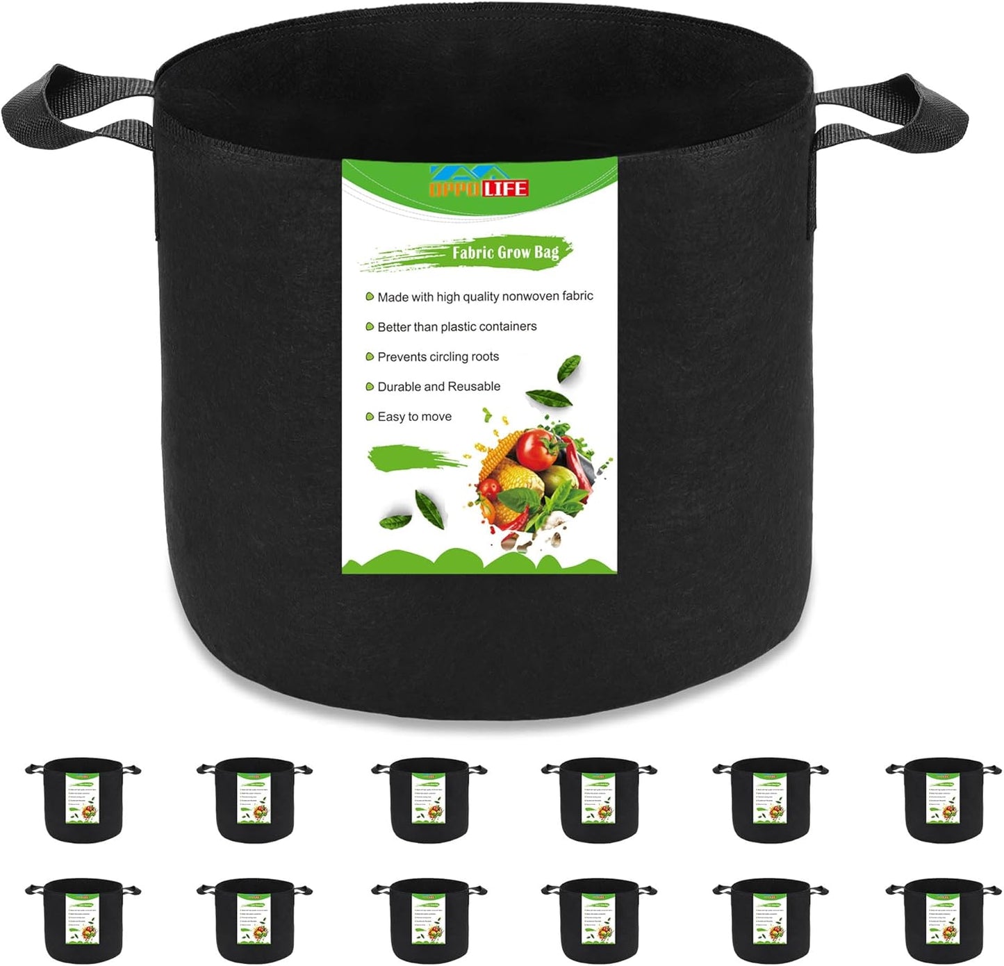 Skiennix 3 Gallon Plant Grow Bags - Heavy Duty Aeration Fabric Pots with Handles for Outdoor Gardening | 12-Pack