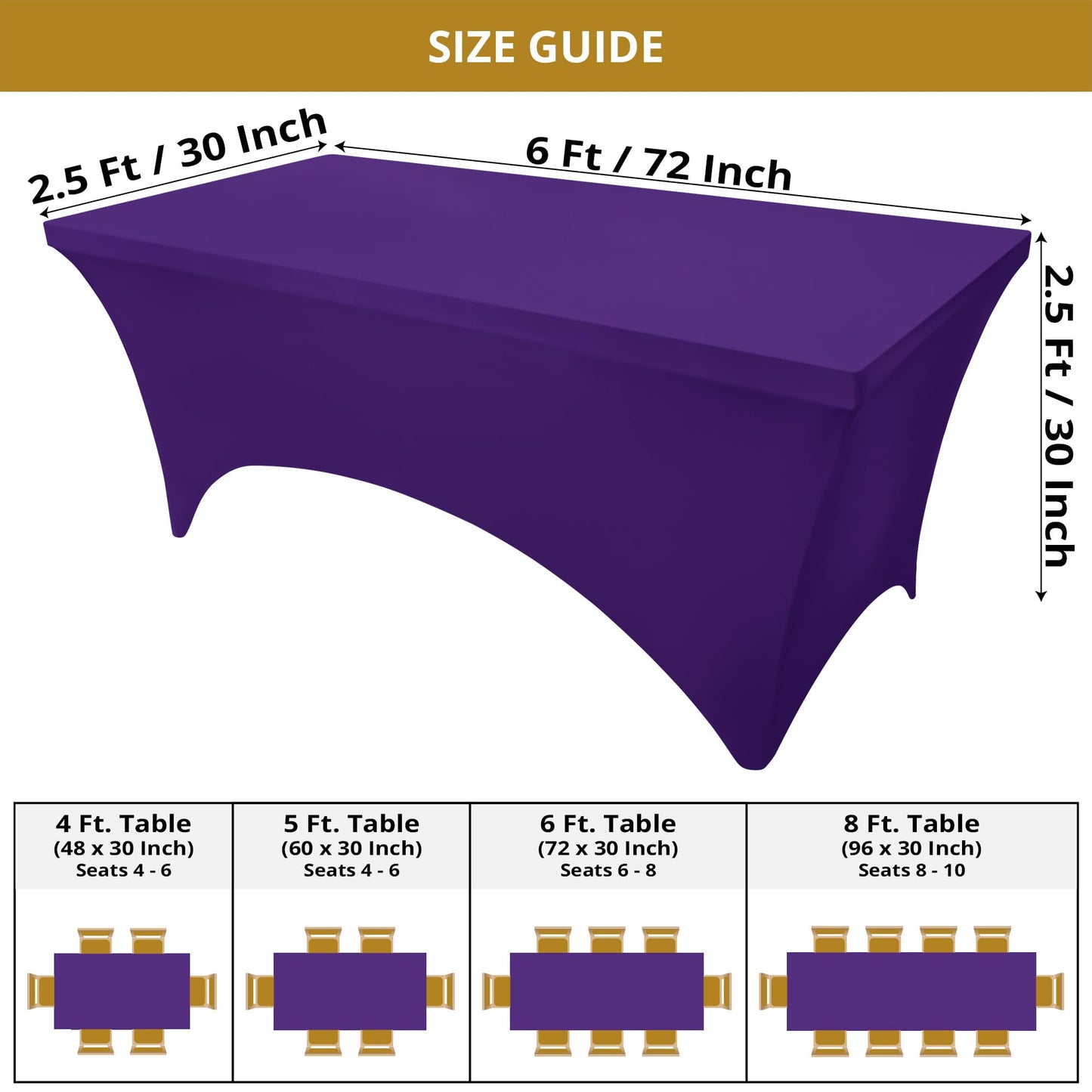 Utopia Kitchen Spandex Tablecloth 2 Pack [6FT, Purple] Tight, Fitted, Washable and Wrinkle Resistant Stretch Table Cloth Rectangle Cover for Trade Show, Weddings & Parties [72Lx30Wx30H Inch]