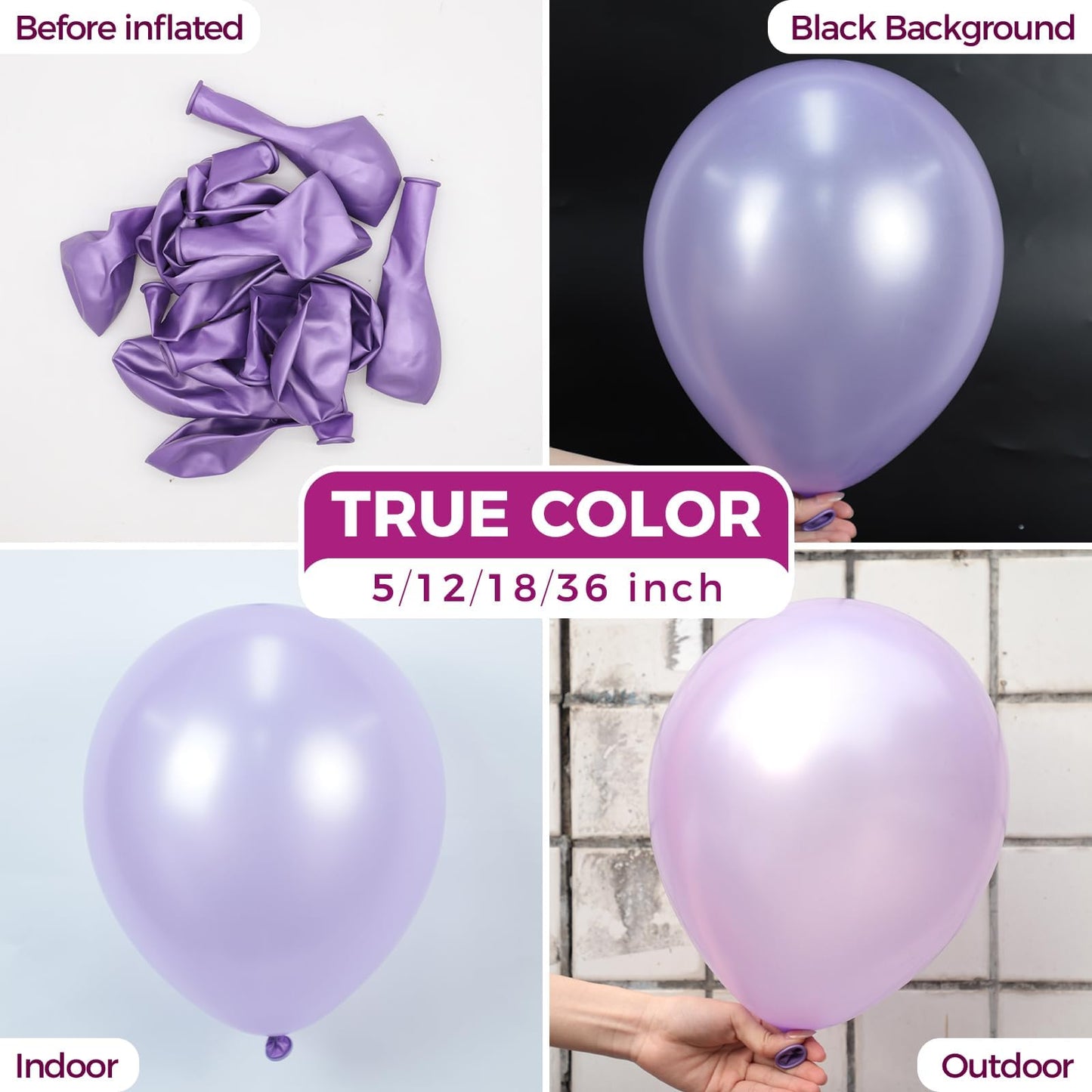 Bezente Pearl Lavender Latex Party Balloons - 100 Pack 12 inch Round Helium Pearl Light Pastel Purple Lilac Balloons for Bachelorette Fairy Girl Wedding Engagement Birthday Party Decorations