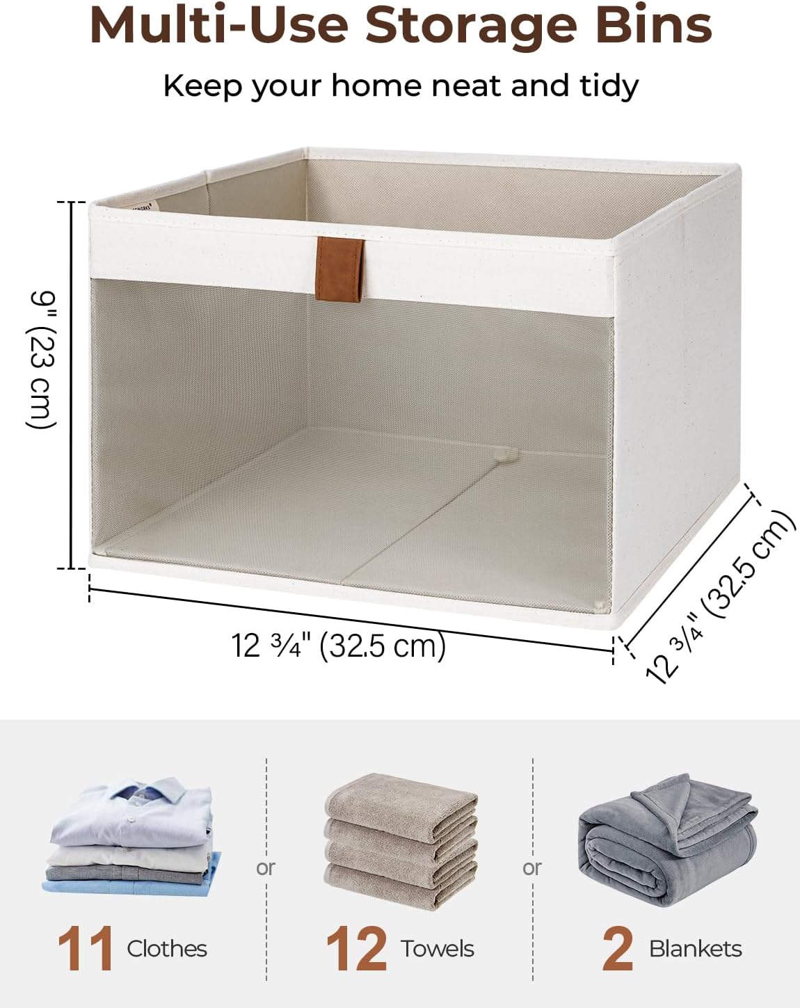 StorageWorks Large Storage Bins - Foldable Fabric Organizers with Clear Windows & Handles | Beige, 3 Pack