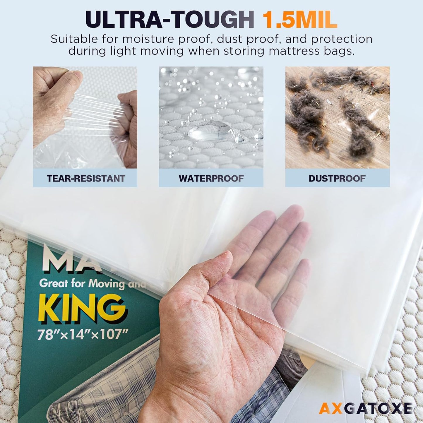 Skiennix Plastic Mattress Bag - Waterproof Moving Cover for King Size Mattresses | 2-Pack (1.5MIL)