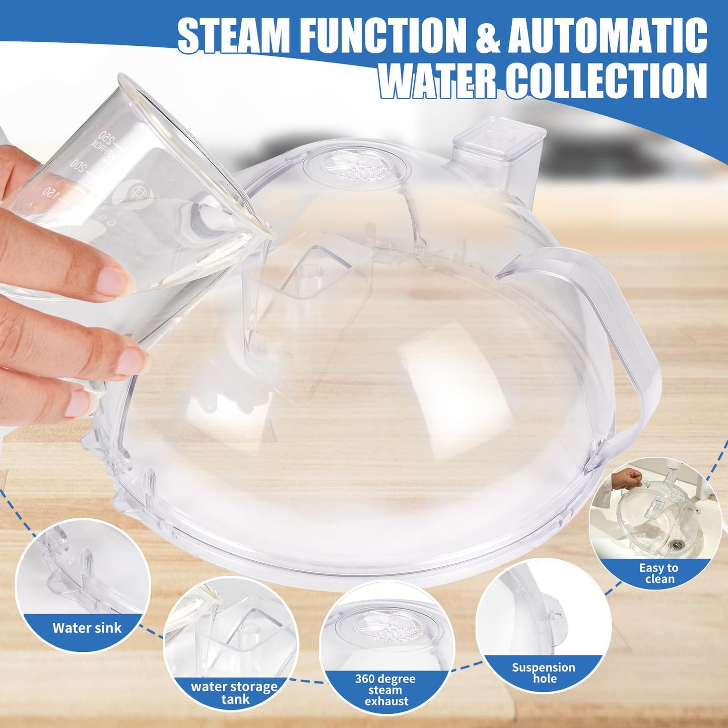WENWELL Microwave Cover with Water Steamer & Tray,Food Protector Splatter Guard,Dish Bowl Plate Serving Lid with Handle,10 Inches,BPA-Free,Clear Plastic