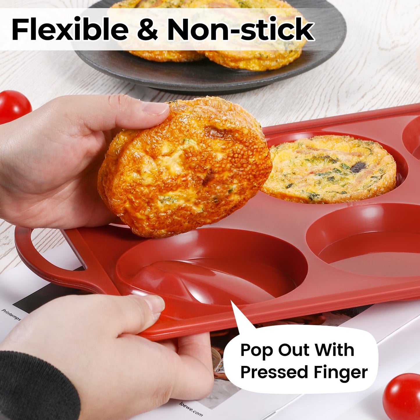 CAKETIME Jumbo Muffin Top Pan, 4 Inch Metal Frame Round Egg Baking Pan for Oven English Muffins, Whoopie Pies, Corn Bread, Egg Bites, Breakfast Sandwiches Tarts 3 Pack Brown