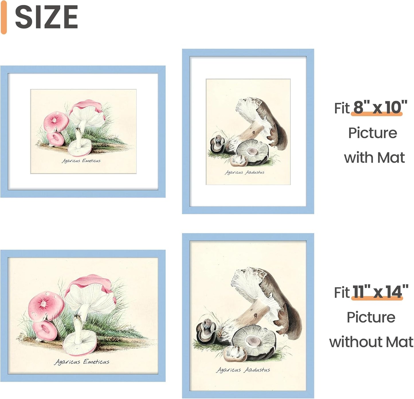Upsimples 11x14 Picture Frame - Display 8x10 Photos with Mat or 11x14 Without - Blue, 1 Pack