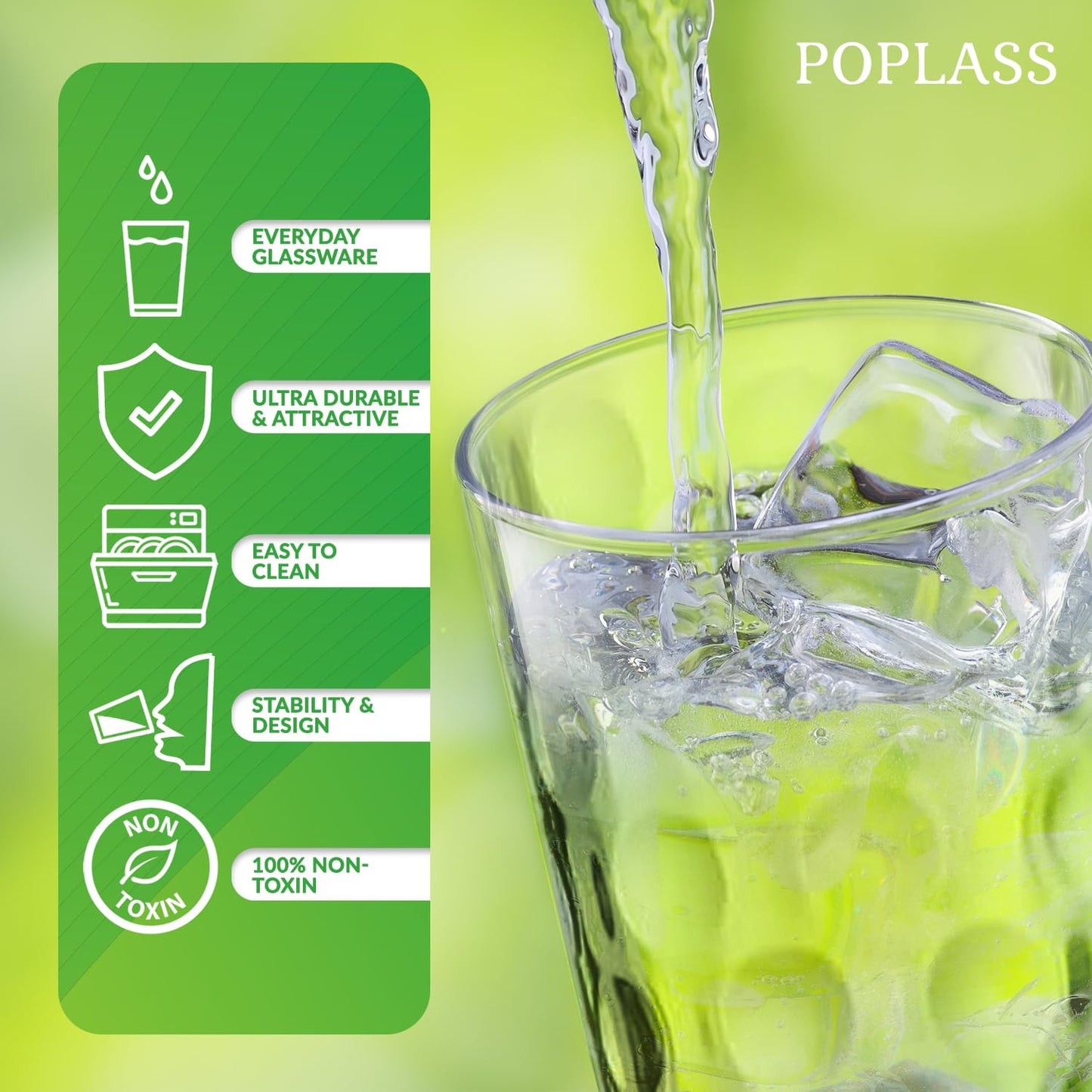 POPLASS Melrose 18-Piece Family Drinking Glasses Set - Drinking Glassware Set with Highball Cooler, DOF (Double Old Fashioned), and Juice Glasses - 6 Each