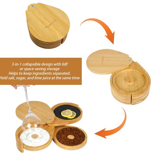 3 Tier Margarita Salt Rimmer Set Bamboo. Family Party Salt and Sugar Rimmer for Cocktails Bar Bartender Tools Glass Rimmer Cocktail Rimmers Drinks 5.1 Inch Margarita Kit