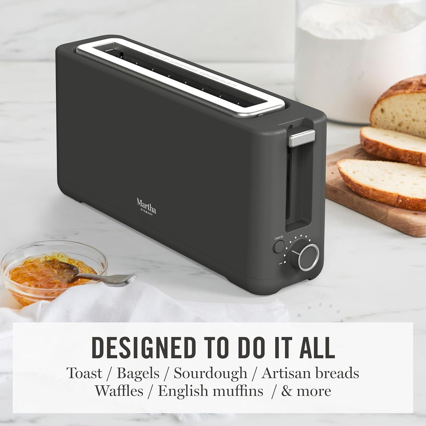 Martha Stewart 2-Slice Long Slot Toaster - Extra Wide for Sourdough & Bagels | 10 Shade Settings, Caviar