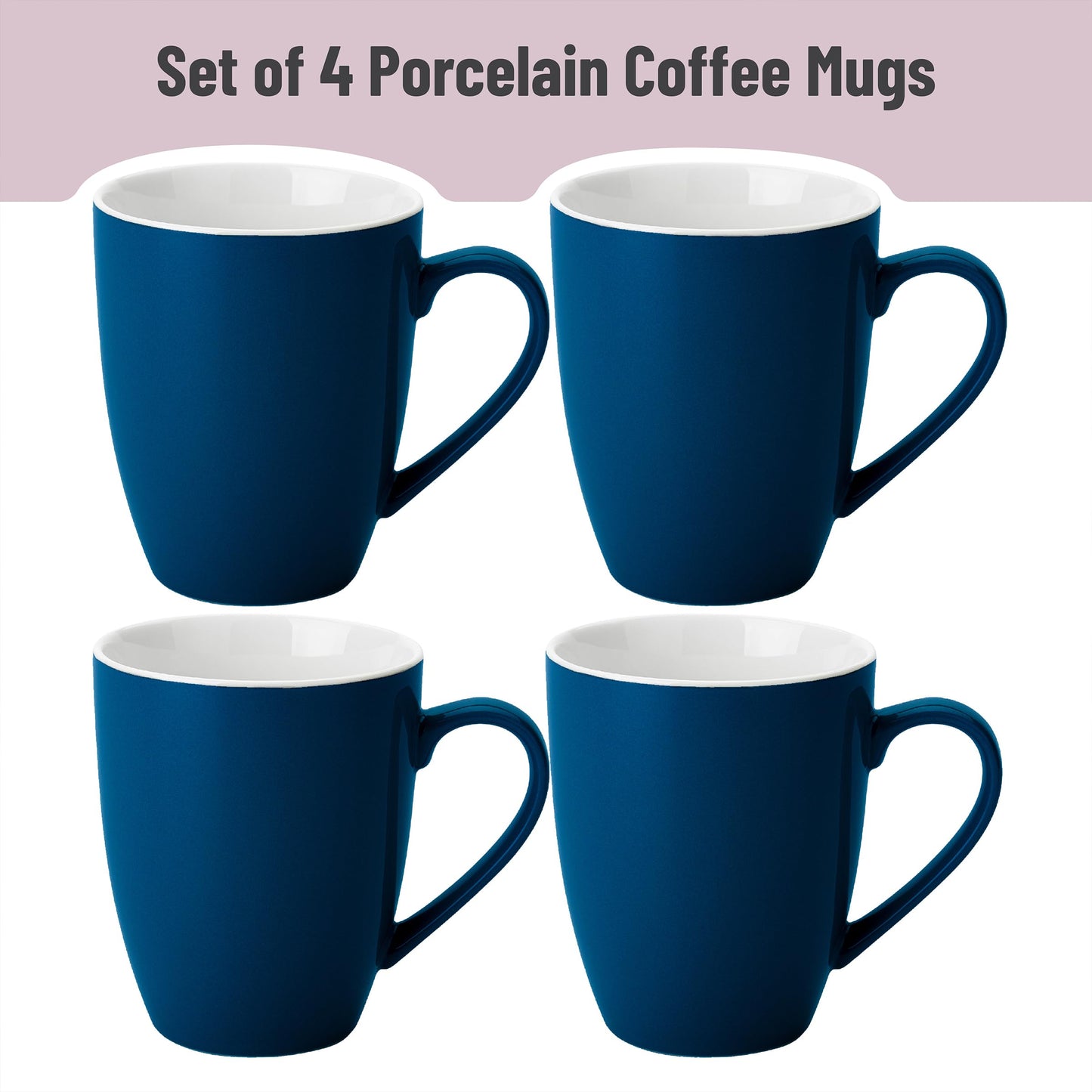 BTaT- Coffee Mugs, Set of 4, 16oz, Fine Bone China Porcelain, Navy Blue Coffee Mugs for Coffee Mug Set, Large Coffee Mugs 16 OZ, Coffee Cups Set, Ceramic Coffee Mug sets, Coffee Cup Set, Blue Mugs