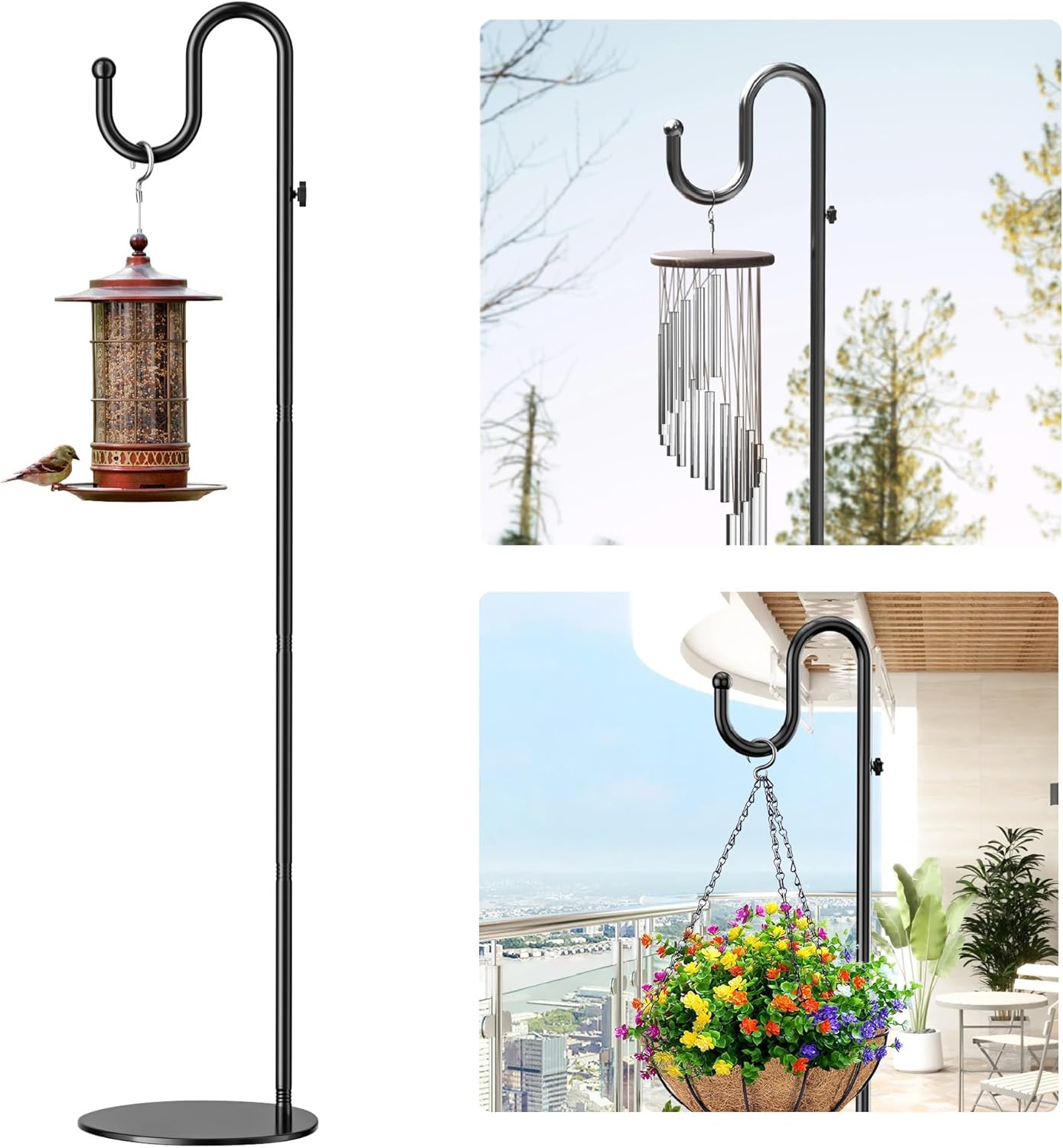 Shepherd's Hook Stand - Adjustable Heavy-Duty Pole for Hanging Bird Feeders & Plants | Holds Up to 20 LBS