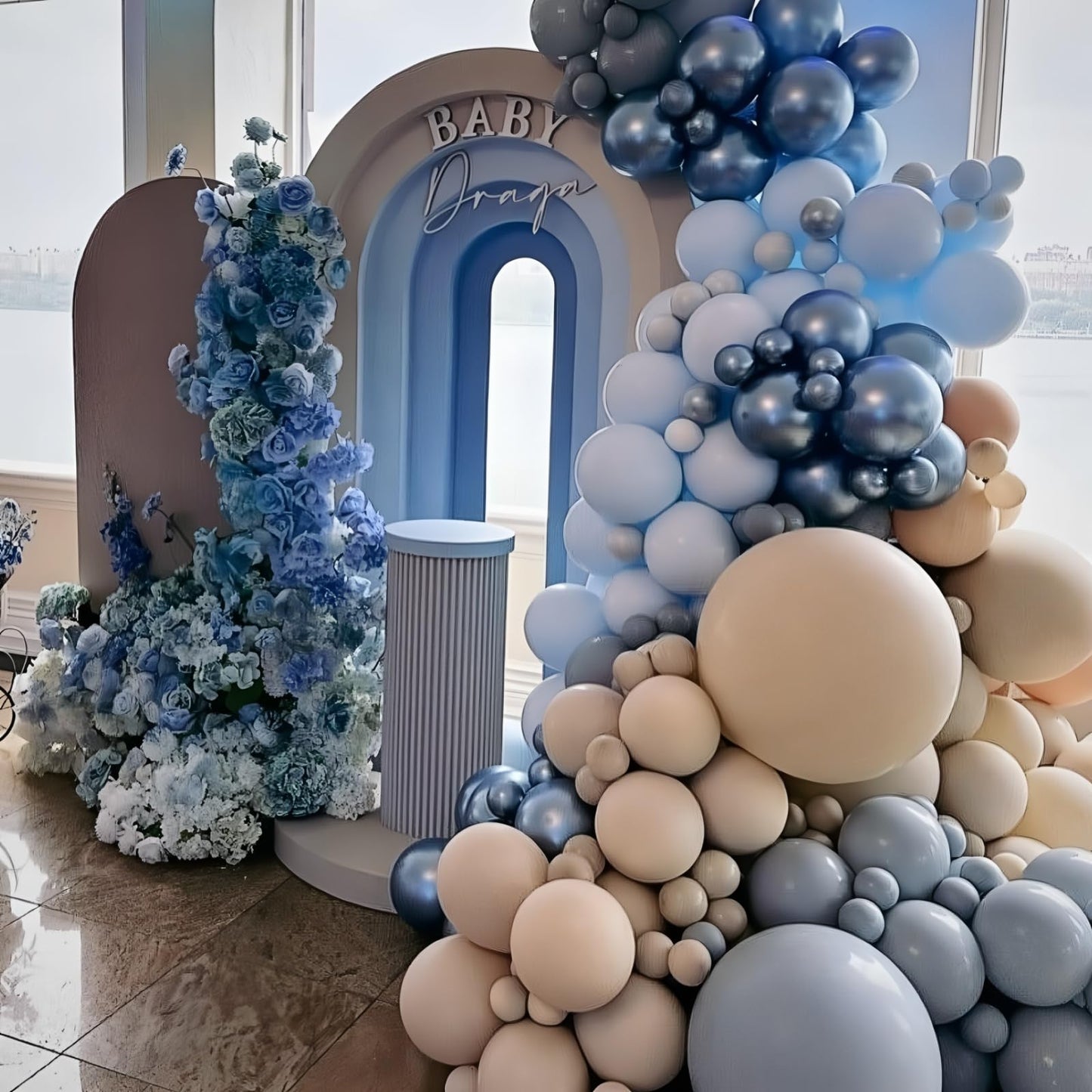 Blue White Sand Balloons Dusty Slate Fog Pastel Metallic Blue Beige Balloon 12INCH Helium Latex Balloon for Arch Kids Birthday Party Decorations Baby Boy Shower Christening Bridal Wedding Decor