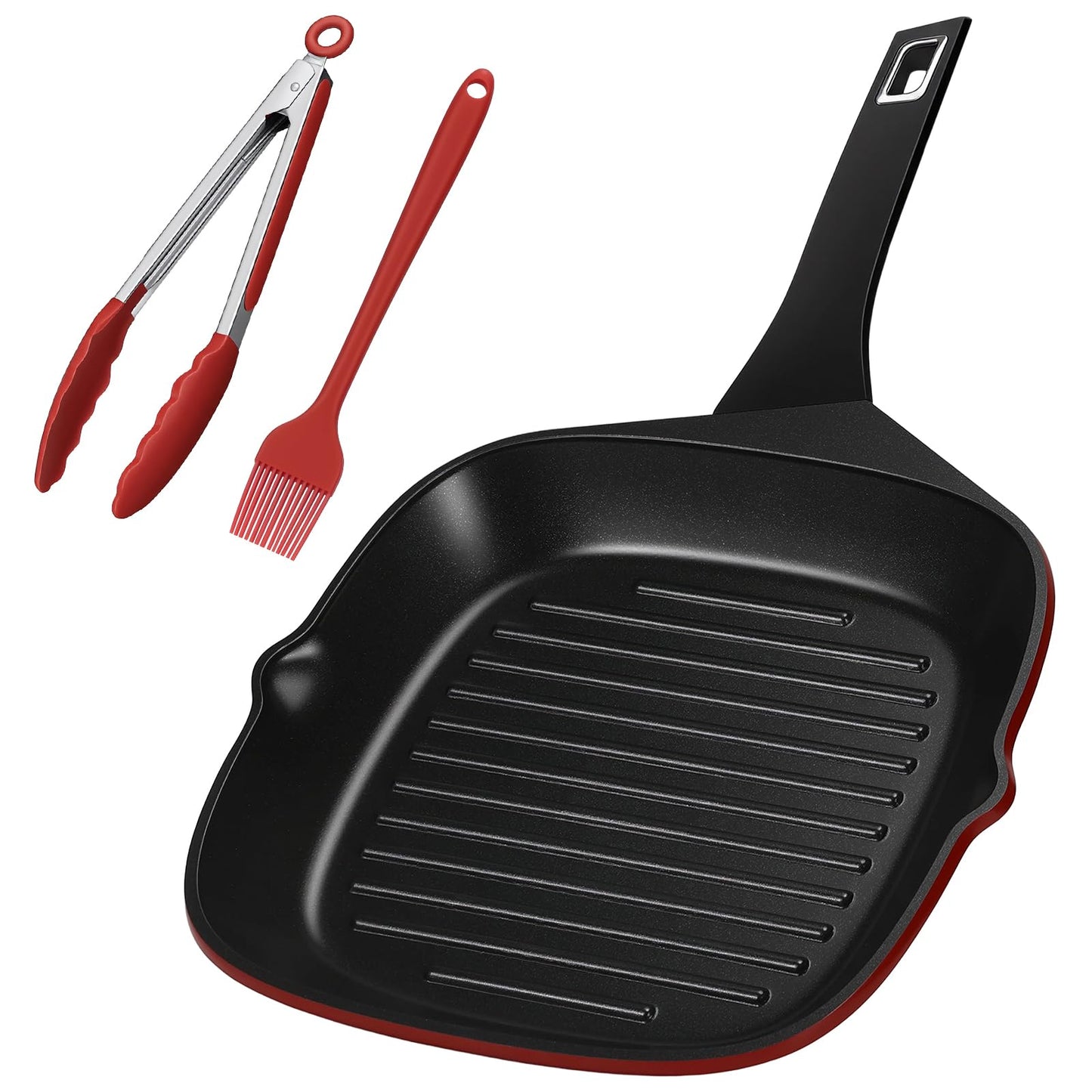 EvoFar 11 Inch Nonstick Grill Pan, Square Large Grilling Skillet Steak Pan for Stove Tops, Granite Coating Grill Skillet with Pour Spouts, PTFE & PFOA Free, Durable Grilling Pan for Indoor & Outdoor