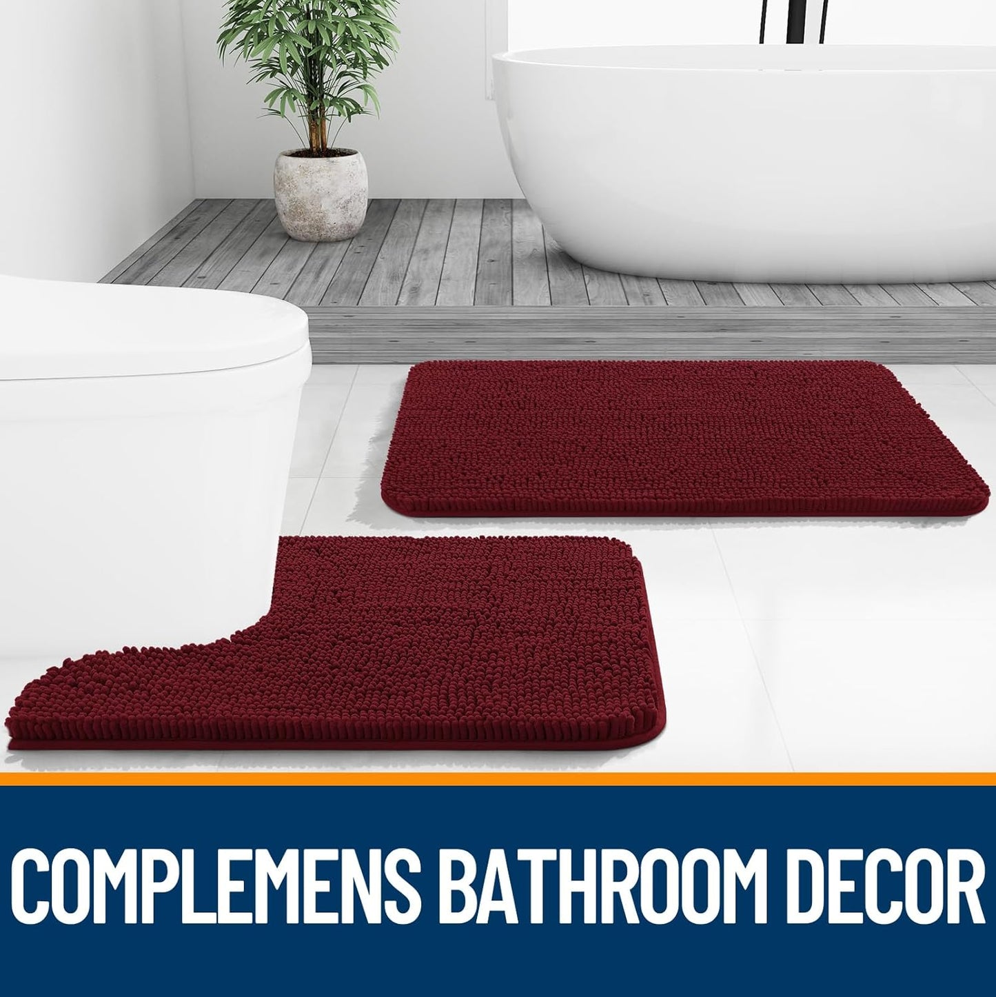 OLANLY Small Bathroom Rugs - Extra Soft Chenille Bath Mats | Quick Dry, Machine Washable, 24x16, Burgundy