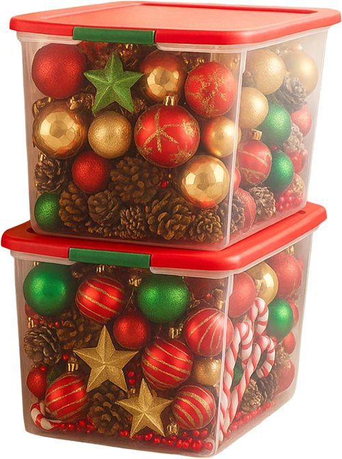 HOMZ 64 Quart Clear Plastic Storage Organizer Bins - Stackable Containers with Red Lids for Home & Office