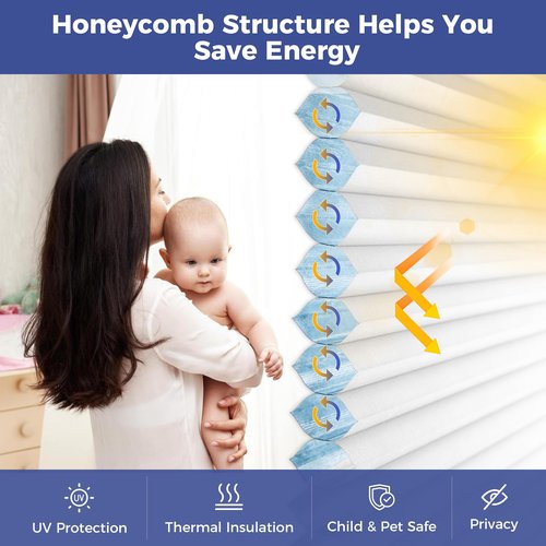 Allesin Cellular Shades Cordless Blackout Honeycomb Blinds for Indoor Windows, Thermal Insulated Window Shades Noise Reduction, Easy to Install, Perfect for Bedroom/Living Room, White - H64 x W26