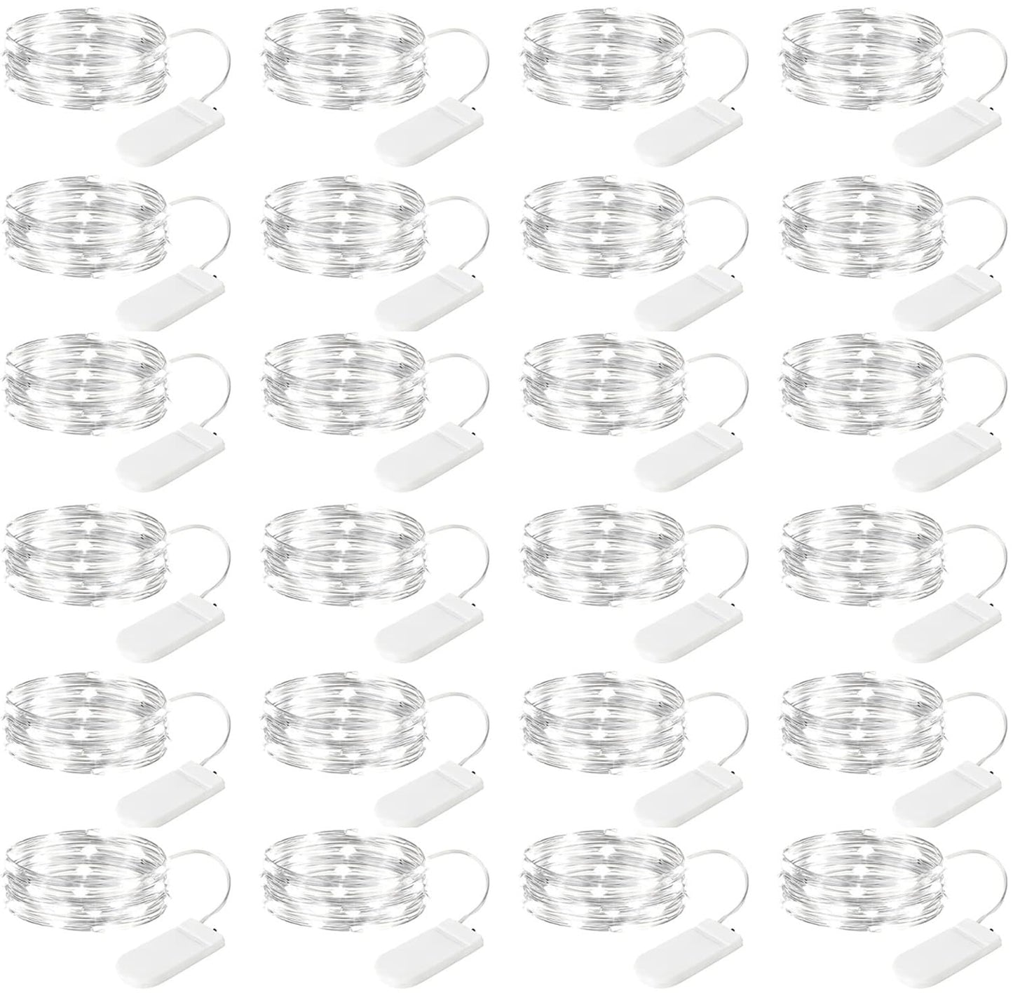 Brightown 24 Pack Fairy Lights Battery Operated - 7Ft 20 Led Mini String Lights Silver Wire Waterproof Firefly Starry DIY Lights for Bedroom Patio Wedding Party Christmas Decor (Pure White)
