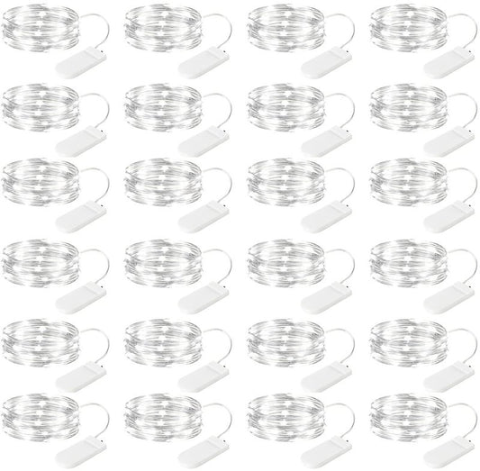 Brightown 24 Pack Fairy Lights Battery Operated - 7Ft 20 Led Mini String Lights Silver Wire Waterproof Firefly Starry DIY Lights for Bedroom Patio Wedding Party Christmas Decor (Pure White)