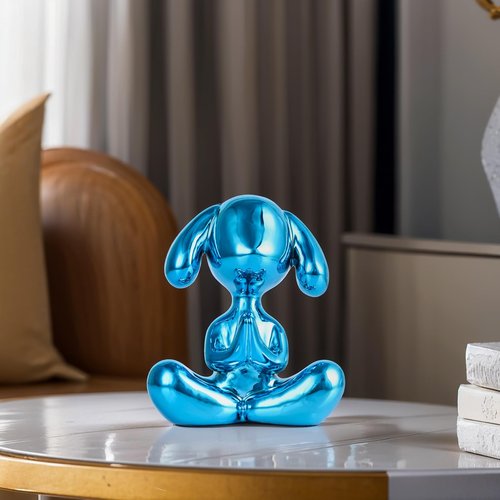 Blue Balloon Dog Statue in Meditation Pose - Small Balloon Dog Decor, Cute Preppy Room Ornament for Shelf, Desk, Vanity, Entryway or Office, Figurine Gift for Teen Girls, Clean Girl Room Aesthetic