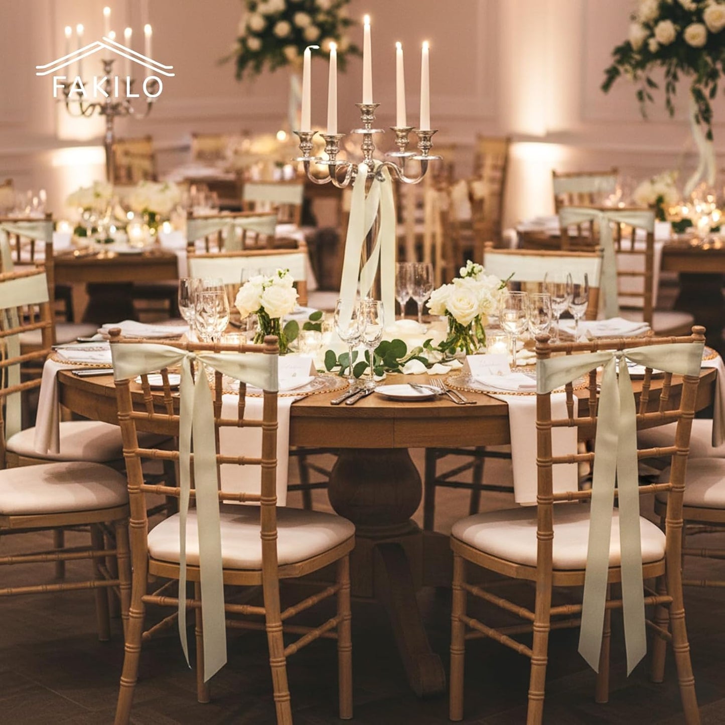 Regine Switzerland 24 Pcs Satin Wedding Chair Bows - Elegant Ivory White Decorations