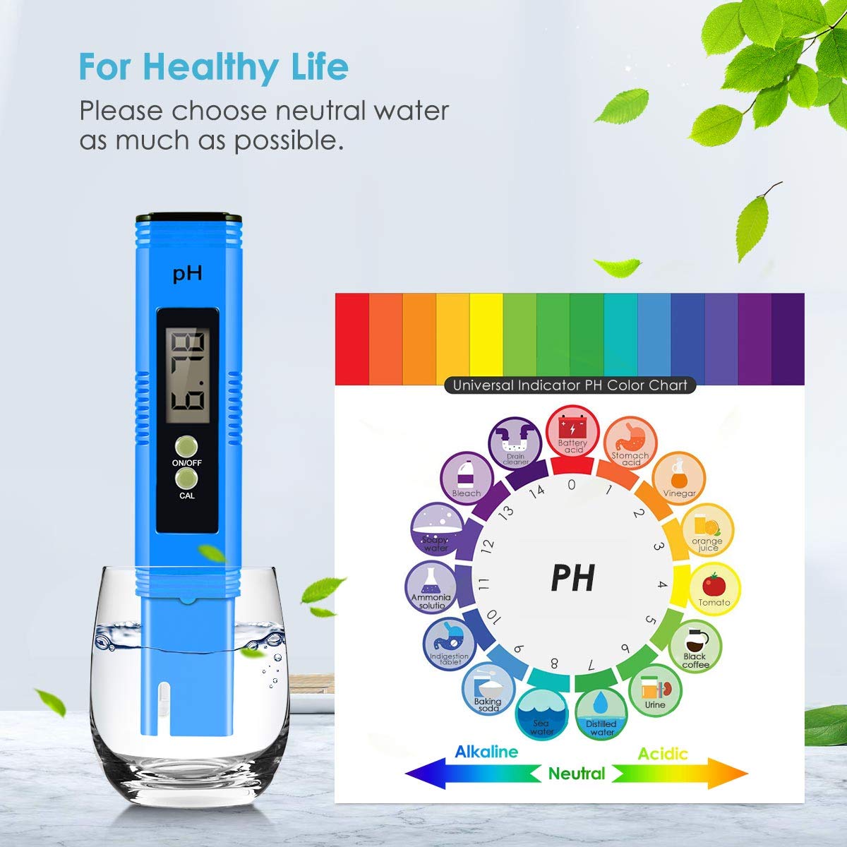 PH Meter, 0.01 High Accuracy PH Pen PH Tester for Water Hydroponics Digital, Digital PH Meter Pocket Size with 0-14 PH Measurement Range, PH Tester for Water, Aquaculture, Lab and Pool