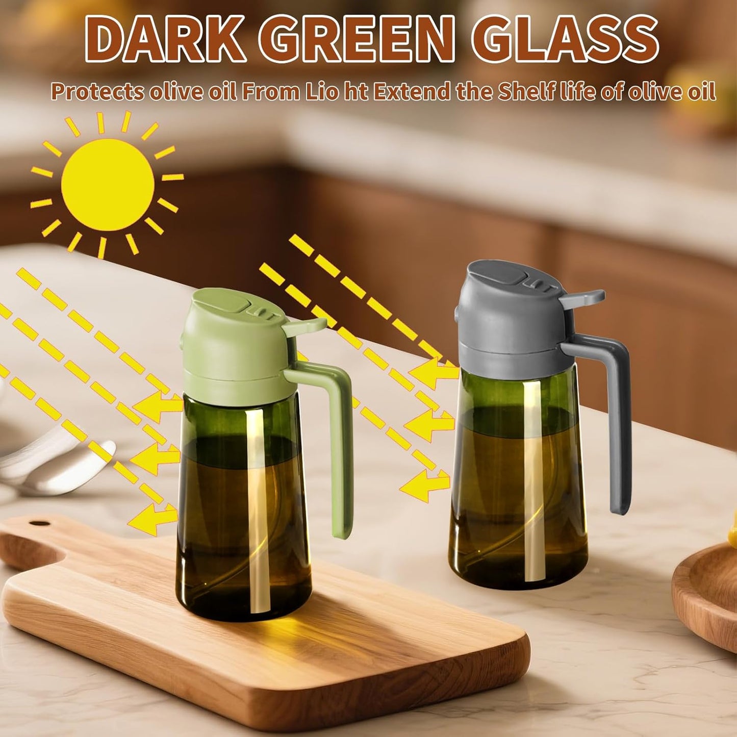 SWEET VIEW Olive Oil Dispenser - 16oz Glass Light-Proof Sprayer for Cooking, Salad & BBQ