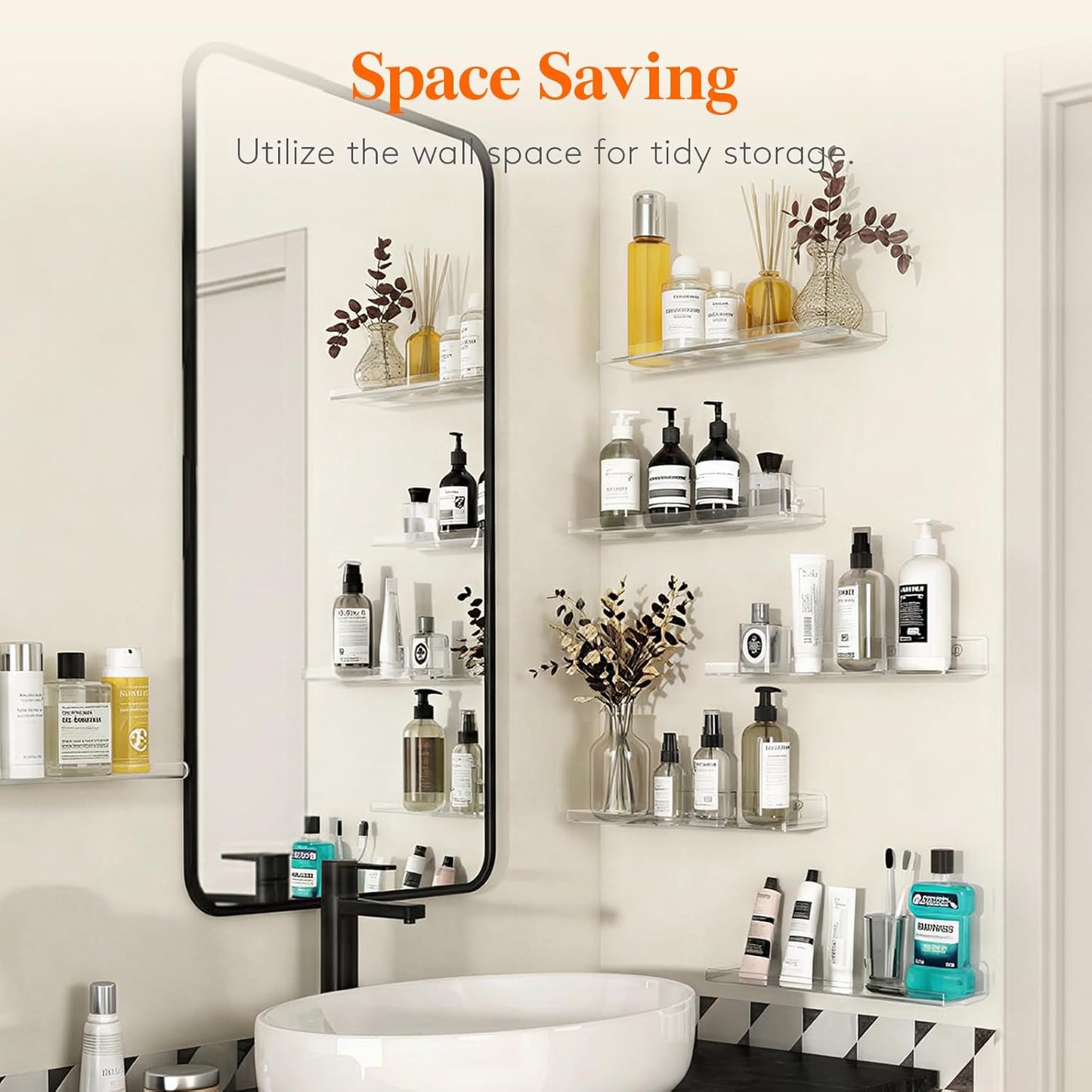 Lifewit Floating Shelves - Clear Acrylic Wall Organizer for Makeup & Decor | 14" Display Rack, 4 Pack