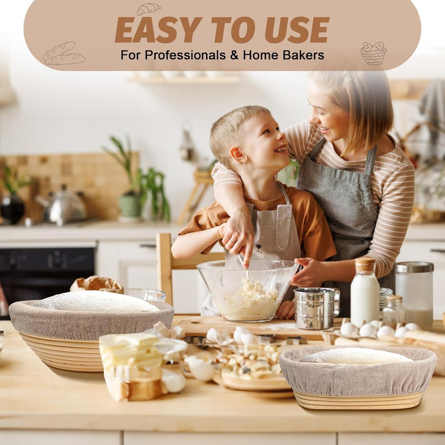 Proofing Basket Gift Set by Sourdough | 9" Round & 10" Oval Bannetons with Essential Baking Tools