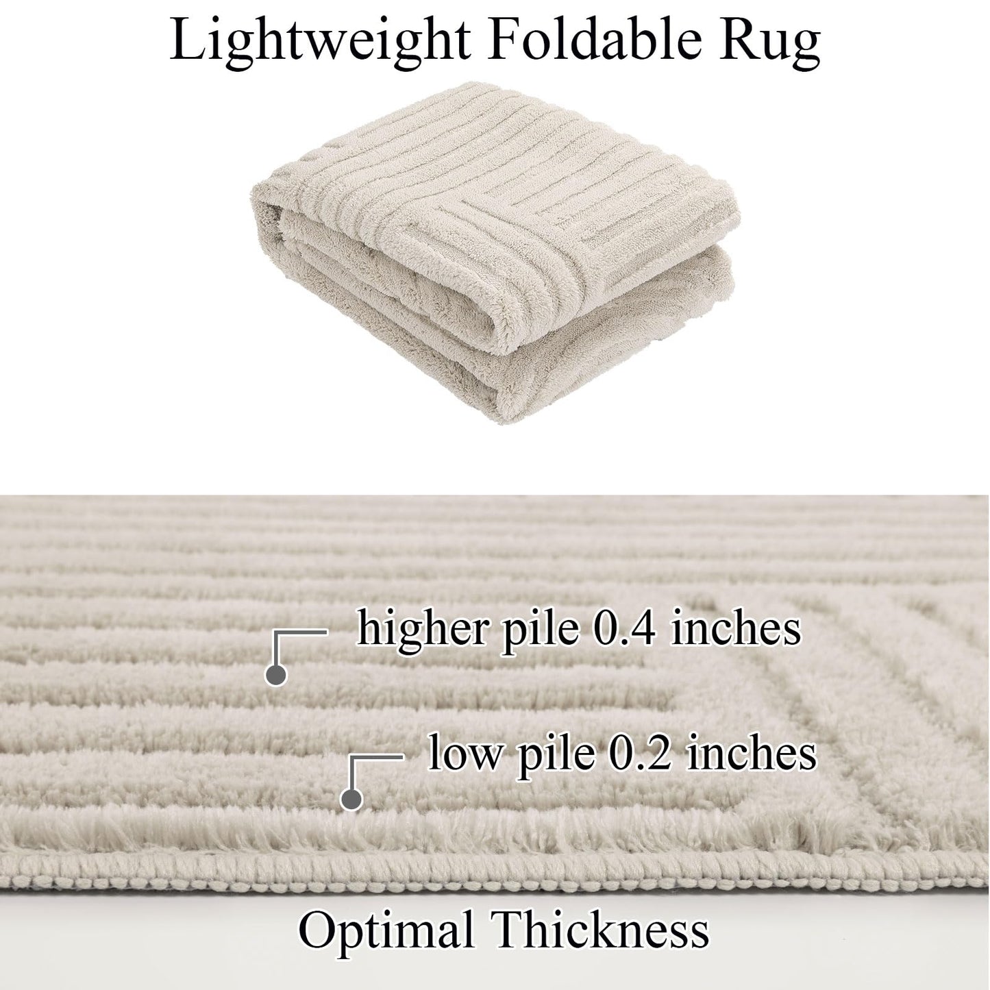 SHACOS Soft Cozy Fluffy Arch Pattern High-Low Pile Textured Area Rug 5'3"x7'3" Non Slip Washable Modern Geometric Rug Stain Resistant Contemporary Carpet for Living Room Bedroom Dining Room, Beige