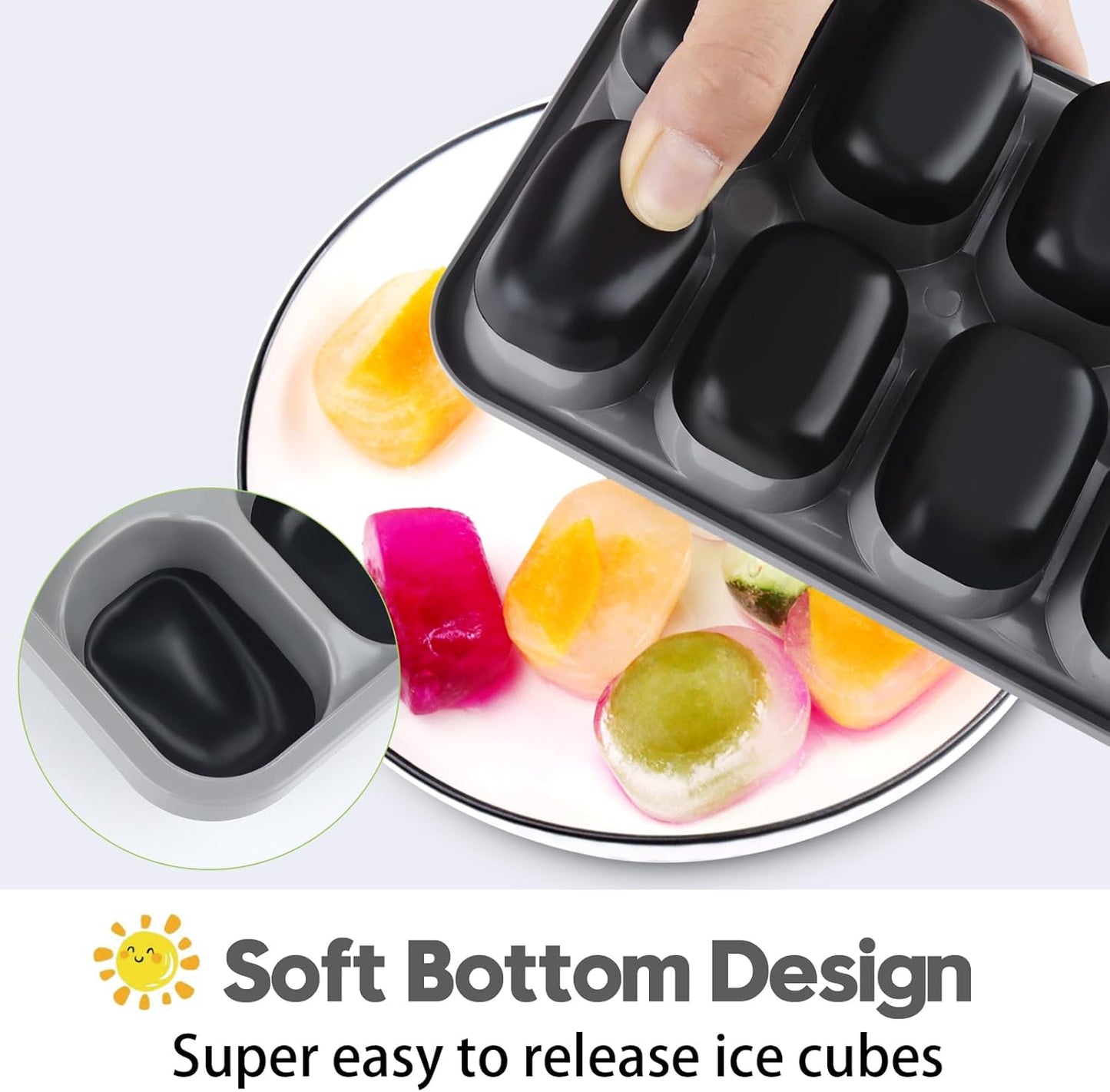 Skiennix Silicone Ice Cube Tray - Easy-Release 4 Pack with Spill-Resistant Lids | Stackable Design for Freezer