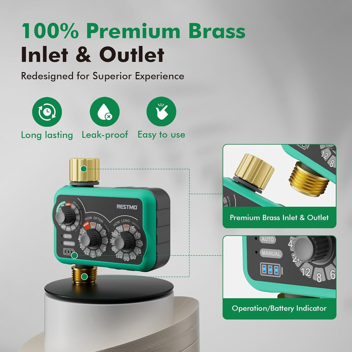RESTMO 3-Dial Analog Sprinkler Timer - Brass Inlet & Outlet | Easy Setup for Automatic Drip Irrigation