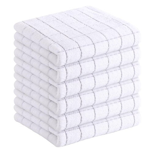 Homaxy 100% Cotton Terry Kitchen Towels(White, 13 x 28 inches), Checkered Designed, Soft and Super Absorbent Dish Towels, 6 Pack