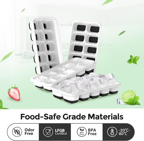 DOQAUS Ice Cube Tray - 4 Pack Stackable Silicone Trays with Lids for Easy Release | BPA & LFGB Safe