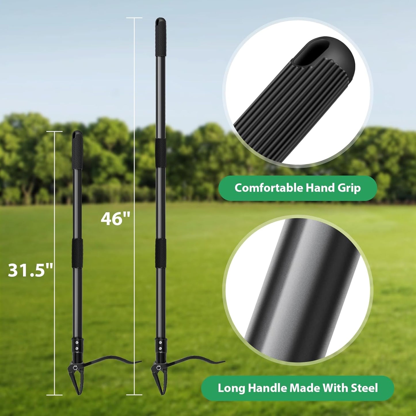 Skiennix 4-Claw Steel Weed Puller Tool - Heavy Duty 46” Stand Up Weeder for Easy Weed Removal (Black)