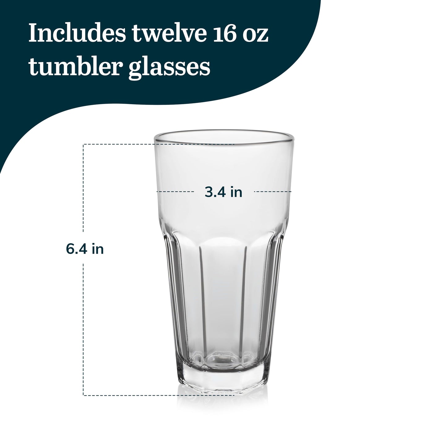 Libbey Gibraltar Drinking Glass Drinking Cup Set, Iconic Heavy Base Bar Glassware Thick Drinking Glasses Set of 12, 16-Ounce Glass Tumbler