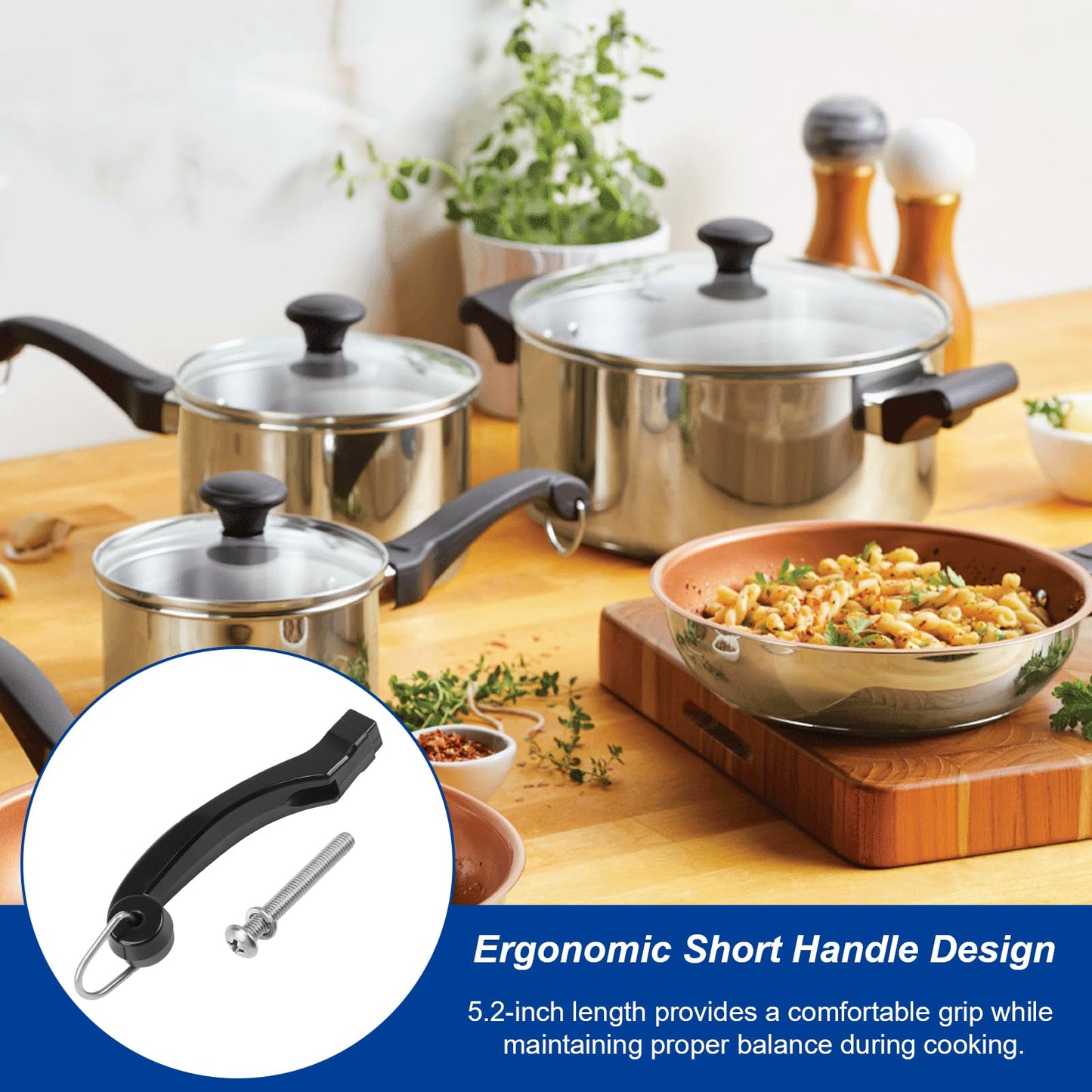 P08-031 Saucepan Handle Replacement (Short) Fits for Farberware 1, 1.5, 2 and 2.5 quart Pan, Pots and Cookware | Durable Pot Replacement parts | Saucepan Handles for Kitchen Cooking with Screw