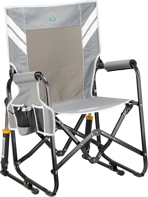 GCI Outdoor Stowaway Rocker - Comfortable Portable Chair in Varsity Gray/White