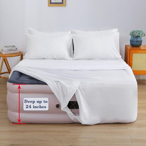 Air Mattress Sheet Set - Soft & Breathable Deep Pocket Fitted Sheets for 16-24 Inch Air Beds | Twin Size, White