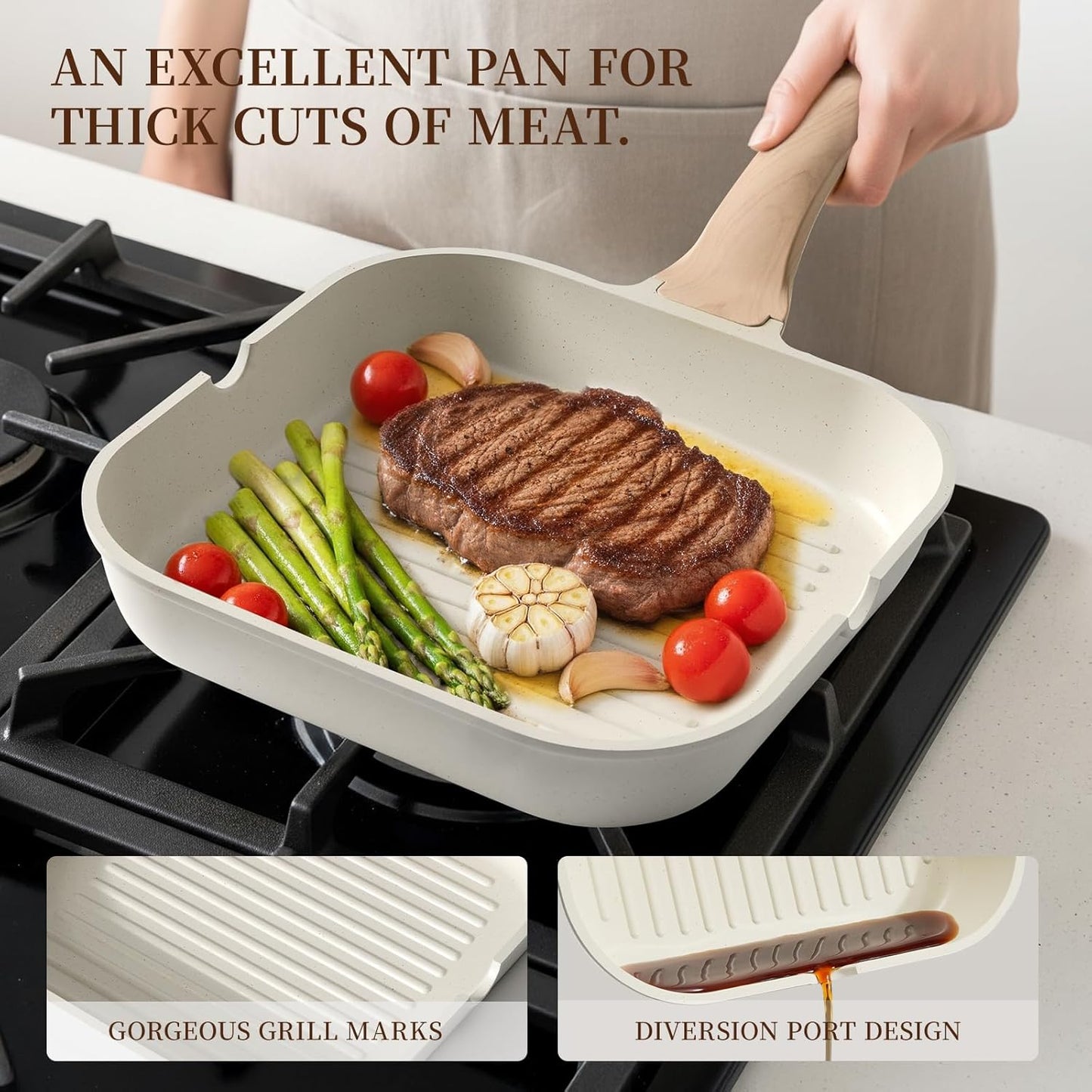 Kikcoin 16-Piece Non-Stick Ceramic Cookware Set - Induction-Ready Kitchen Pots & Pans, White