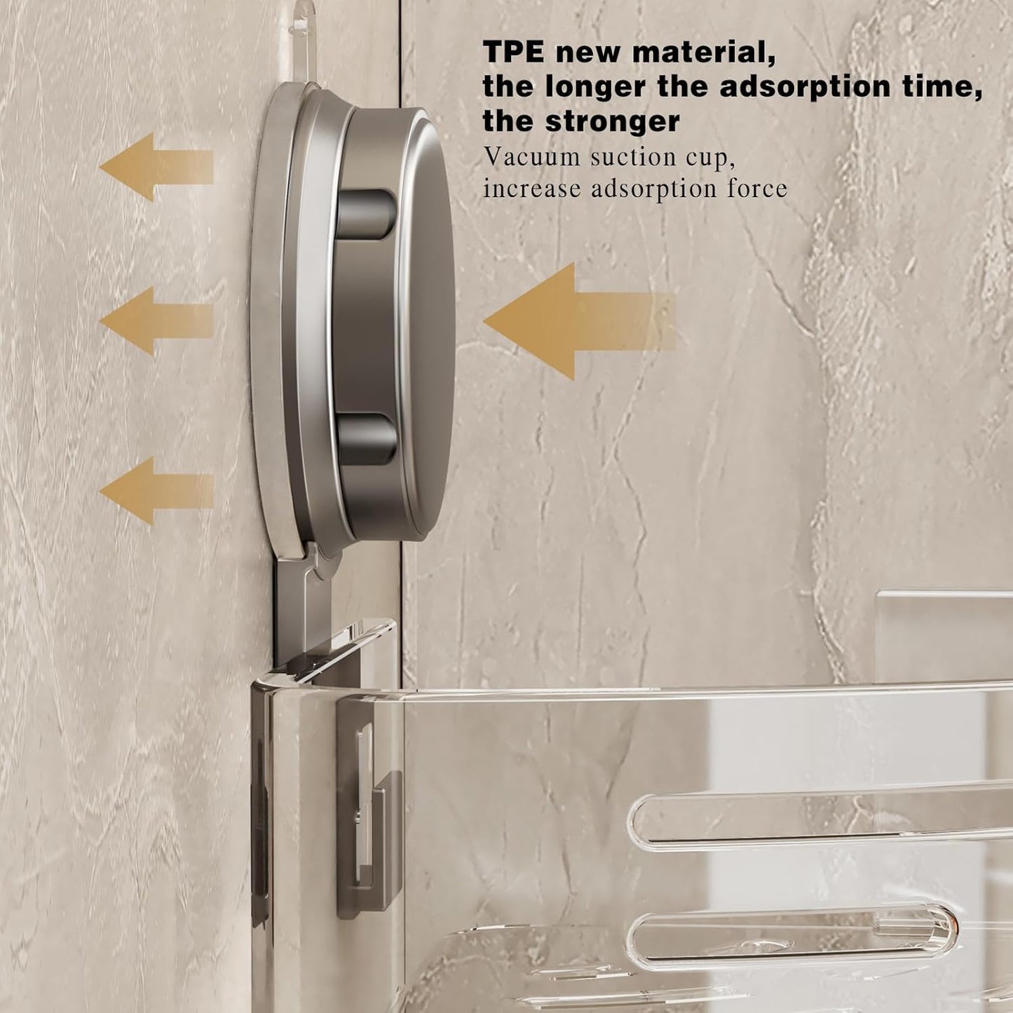 VOLPONE Shower Caddy - No Drill Corner Suction Cup Organizer | Gray Adhesive Shelf (1-Pack)