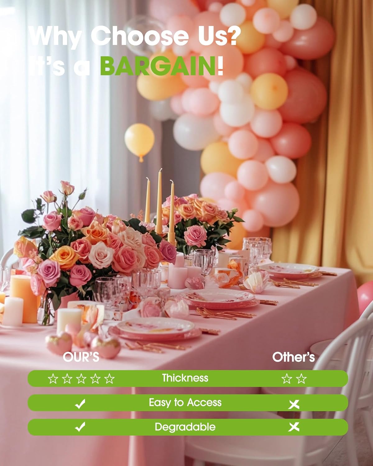 Pureegg Disposable Plastic Tablecloths - 10 Pack, 54 x 108 Inch, Leakproof & Sturdy, Pink for Easter & Parties