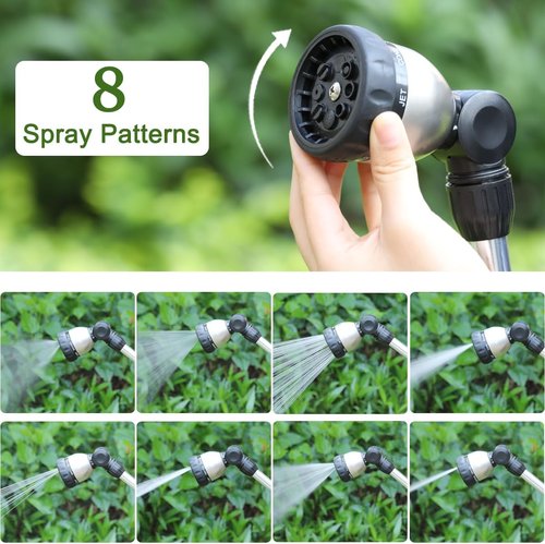 FANHAO Heavy-Duty Watering Wand - 16-Inch Metal Hose Nozzle with 8 Spray Patterns & Thumb Control