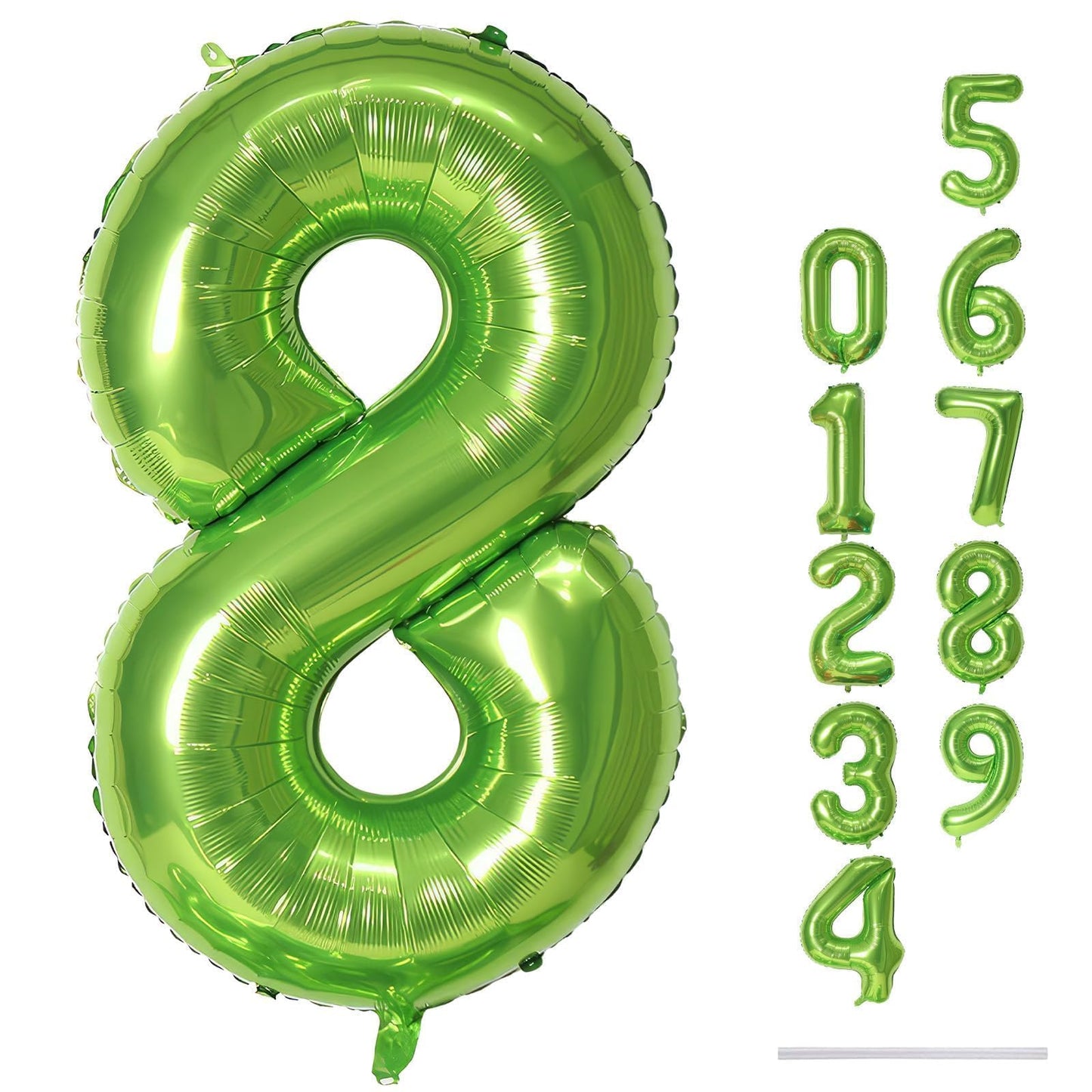 40 Inch Green Foil Balloon Number 8, Giant Self Inflating Number Balloons 0-9 for Men Women, Digital 8 Helium Balloons Set for Girls Boys 8th Jungle Birthday Anniversary Party Decorations Supplies