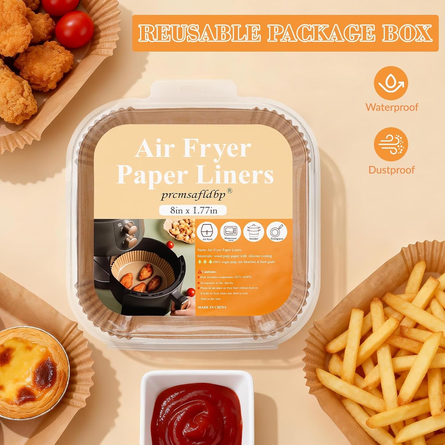Air Fryer Liners 125 Pcs - 8 Inch Non-Stick Disposable Liners | Heat Resistant Up to 450°F
