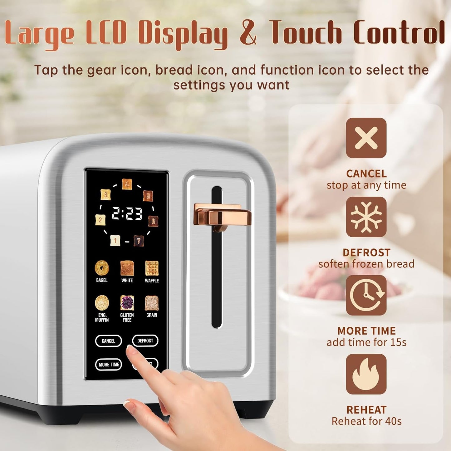 SEEDEEM 2-Slice Toaster - Touch Screen, Faster Heating, 7 Shade Settings, 1.5” Wide Slots, Silver Metallic