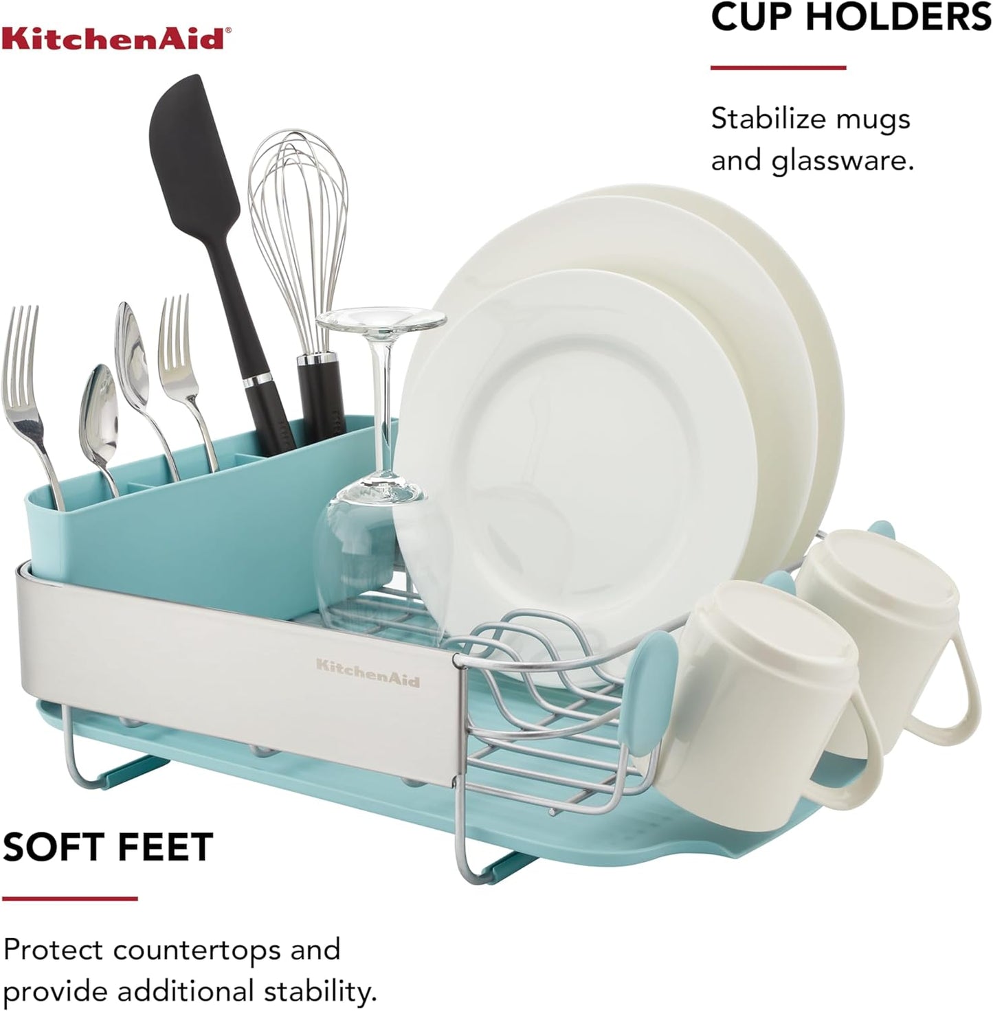 KitchenAid Compact Dish Rack - Rust Resistant with Removable Flatware Caddy | 12.63 x 15.87 Inch, Mineral Water