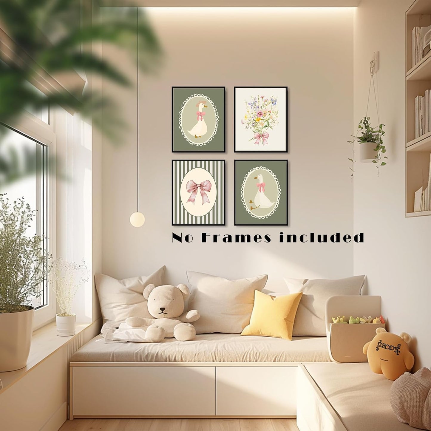 LUKIPOM Boho Girl Nursery Wall Art Prints - Set of 4 Floral Posters for Baby Room Decor | Sage Green Wildflowers