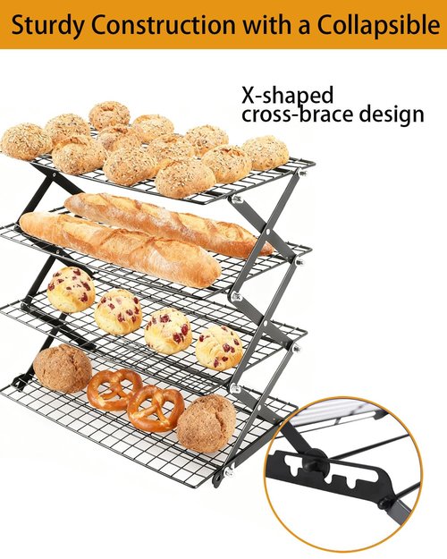 Cooling Racks For Cooking And Baking, 2/3/4-Tier Collapsible Cookie Cooling Rack With Adjustable 3 Setting Design Stackable Roasting Cooking Drying Wire Cooling Rack For Cookies Bread Baking